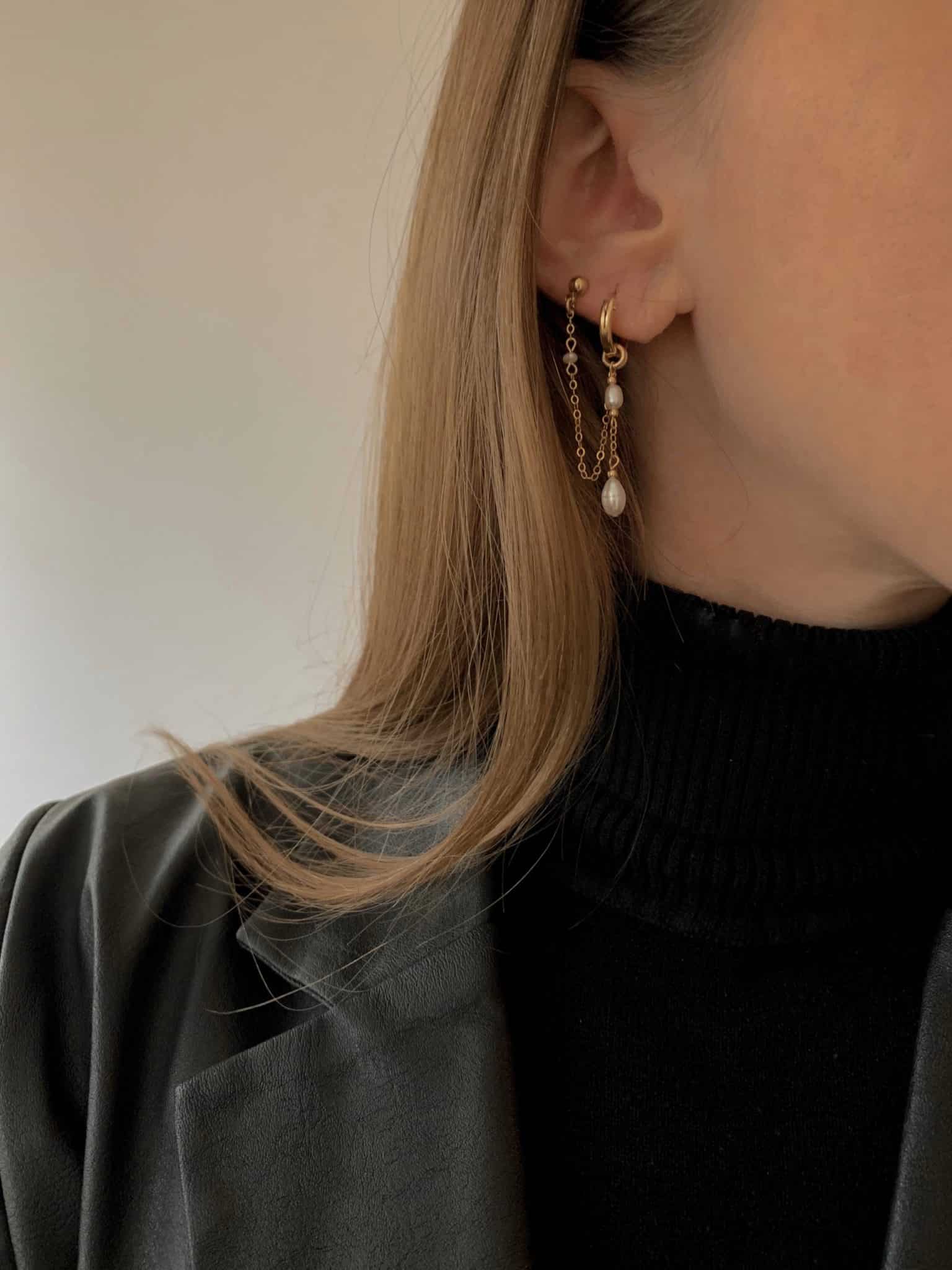 זוג עגילי דאבל כריס גולד