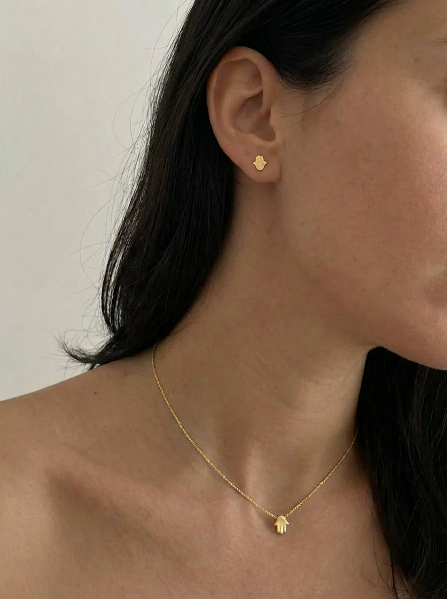 סט שרשרת ועגילי חמסה גולד