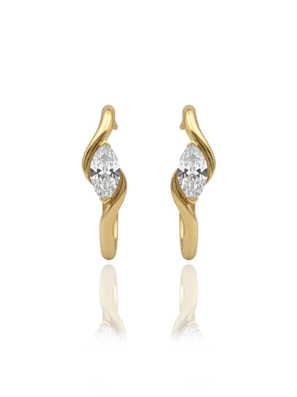 עגילי פלואו זהב 14K ויהלומים